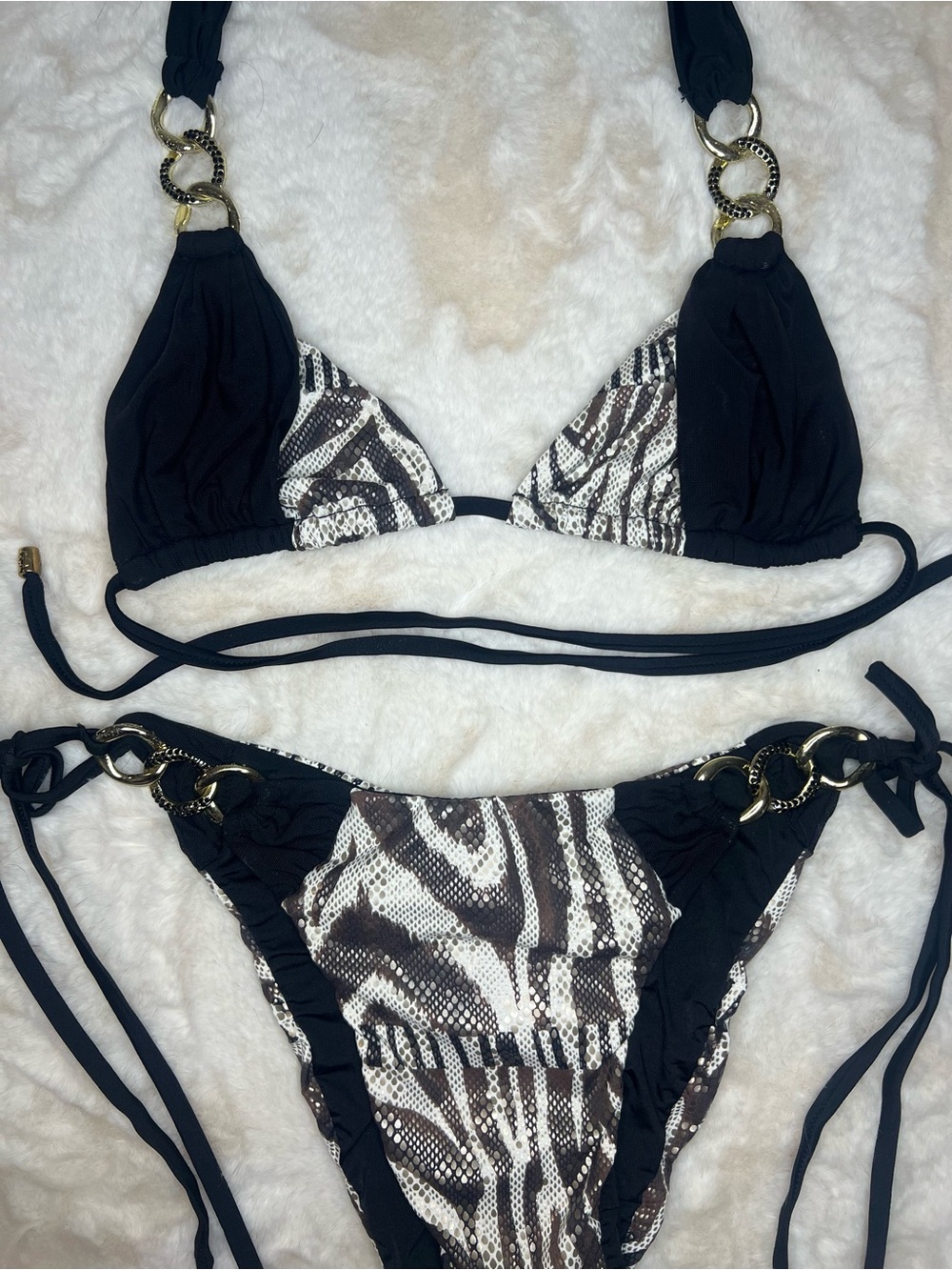 Rare Beach Bunny Crystal Gold Hardware Animal Print Bikini Set